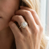 Yellow gold Cushion Halo Round Diamond Pavé Band Ring with Four-Prong Setting_10