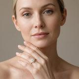 Yellow gold Cushion Halo Round Diamond Pavé Band Ring with Four-Prong Setting_9