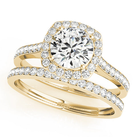Yellow gold Cushion Halo Round Diamond Pavé Band with Four-Prong Setting 1