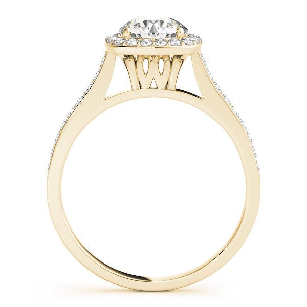 Yellow gold Cushion Halo Round Diamond Pavé Band with Four-Prong Setting 2