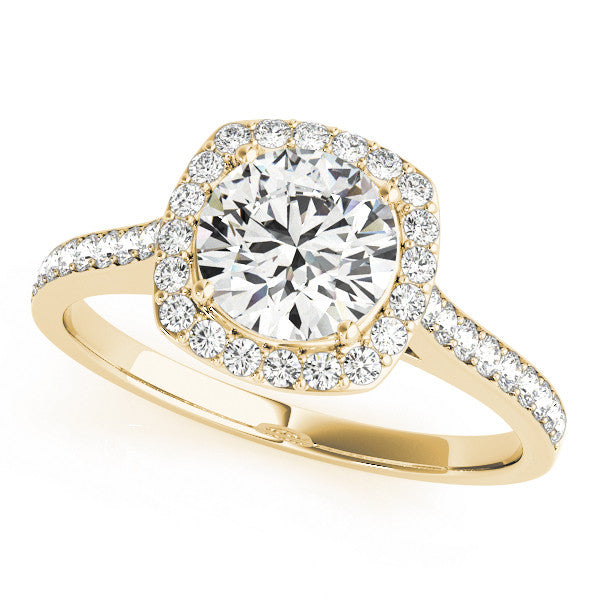Yellow gold Cushion Halo Round Diamond Pavé Band with Four-Prong Setting