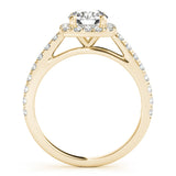 Yellow gold Cushion Halo Round Diamond Pave Band Four-Prong Ring 1