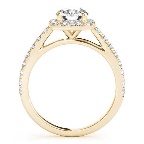 Yellow gold Cushion Halo Round Diamond Pave Band Four-Prong Ring 1