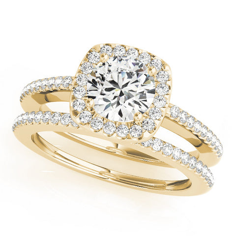 Yellow gold Cushion Halo Round Diamond Pave Band Prong Setting Ring 1