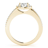 Yellow gold Cushion Halo Round Diamond Pave Band Prong Setting Ring 2