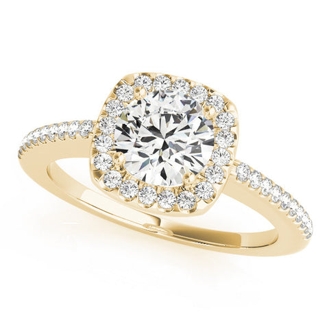 Yellow gold Cushion Halo Round Diamond Pave Band Prong Setting Ring