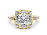 Yellow gold Cushion Halo Round Diamond Pave Band with Four-Prong Setting_38