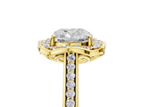 Yellow gold Cushion Halo Round Diamond Pave Band with Four-Prong Setting_43