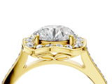 Yellow gold Cushion Halo Round Diamond Pave Band with Four-Prong Setting_45