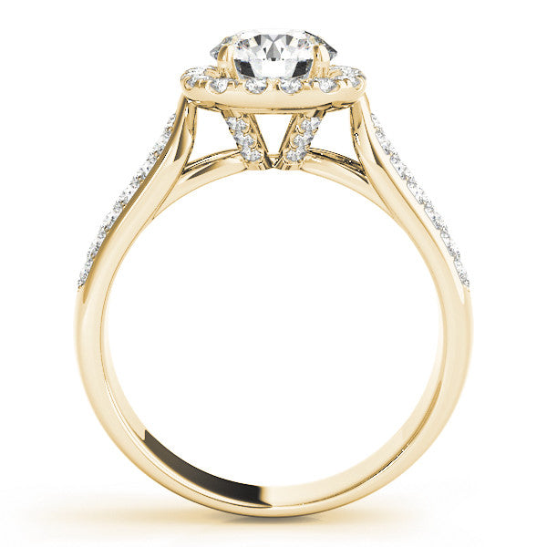 Yellow gold Cushion Halo Round Diamond Pave Band with Prong Setting 2
