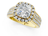Yellow gold Cushion Halo Round Diamond Pave Band with Prong Setting 2
