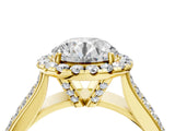 Yellow gold Cushion Halo Round Diamond Pave Band with Prong Setting 4