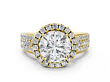 Yellow gold Cushion Halo Round Diamond Pave Band with Prong Setting