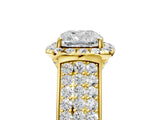 Yellow gold Cushion Halo Round Diamond Pave Band with Prong Setting