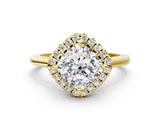 Yellow gold Cushion Halo Round Diamond Solitaire Engagement Ring with Pave Band and Four-Prong Setting_18