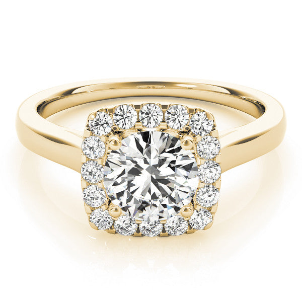 Yellow gold Cushion Halo Round Diamond Solitaire Ring with Pavé Band and Four-Prong Setting 1
