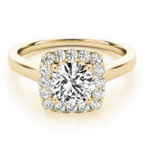 Yellow gold Cushion Halo Round Diamond Solitaire Ring with Pavé Band and Four-Prong Setting 1