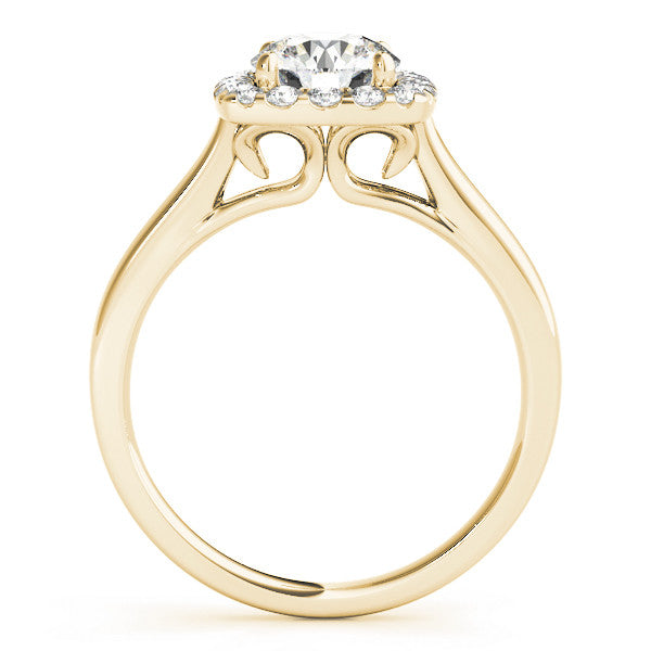 Yellow gold Cushion Halo Round Diamond Solitaire Ring with Pavé Band and Four-Prong Setting 2