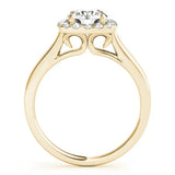 Yellow gold Cushion Halo Round Diamond Solitaire Ring with Pavé Band and Four-Prong Setting 2