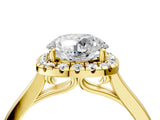 Yellow gold Cushion Halo Round Diamond Solitaire Ring with Pavé Band and Four-Prong Setting_10