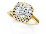 Yellow gold Cushion Halo Round Diamond Solitaire Ring with Pavé Band and Four-Prong Setting_7