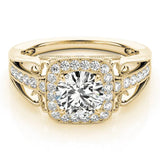 Yellow gold Cushion Halo Round Diamond Split Shank Milgrain Ring 1