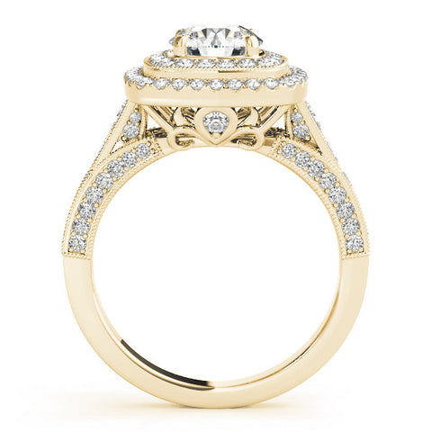 Yellow gold Cushion Halo Round Diamond Split Shank Prong Setting Ring 2