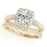 Yellow gold Cushion Halo Round Diamond Twist Band with Four-Prong Setting 1