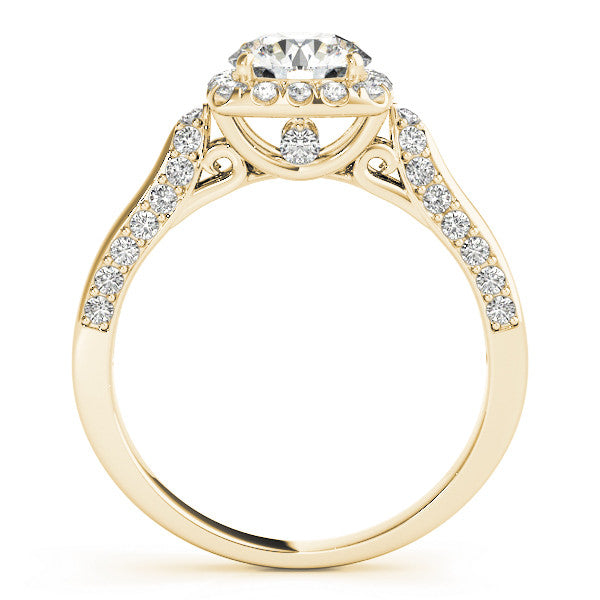 Yellow gold Cushion Halo Round Diamond Twist Band with Four-Prong Setting 2
