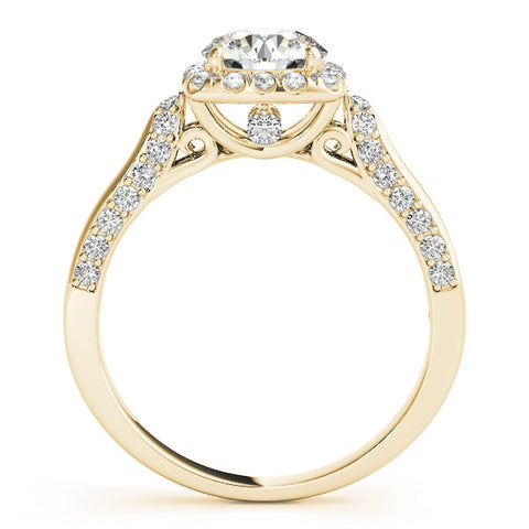 Yellow gold Cushion Halo Round Diamond Twist Band with Four-Prong Setting 2