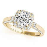 Yellow gold Cushion Halo Round Diamond Twist Band with Four-Prong Setting
