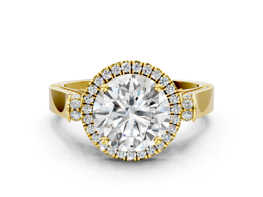 Yellow gold Cushion Halo Round Diamond Twist Band with Four-Prong Setting_19