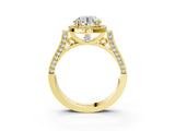 Yellow gold Cushion Halo Round Diamond Twist Band with Four-Prong Setting_22