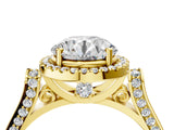 Yellow gold Cushion Halo Round Diamond Twist Band with Four-Prong Setting_23