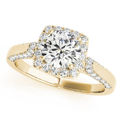 Yellow gold Cushion Halo Round Diamond Twist Band with Four-Prong Setting