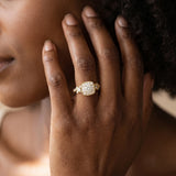 Yellow gold Cushion Halo Round Diamond Twisted Band Four-Prong Ring_8