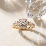 Yellow gold Cushion Halo Round Diamond Twisted Band Four-Prong Ring_9