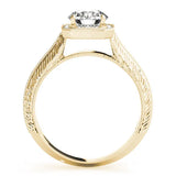 Yellow gold Cushion Halo Round Solitaire Milgrain Engagement Ring 2