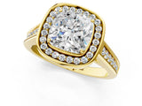 Yellow gold Cushion Halo Solitaire Diamond Ring with Pave Band and Bezel Setting_50