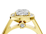 Yellow gold Cushion Halo Solitaire Diamond Ring with Pave Band and Bezel Setting_53