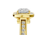 Yellow gold Cushion Halo Solitaire Diamond Ring with Pave Band and Bezel Setting_54