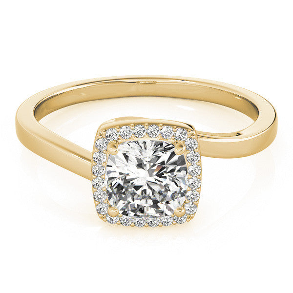 Yellow gold Cushion Halo Solitaire Engagement Ring with Round Diamond and Four-Prong Setting 1