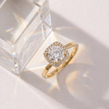 Yellow gold Cushion Halo Solitaire Engagement Ring with Round Diamond and Four-Prong Setting_15