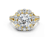 Yellow gold Cushion Halo Split Shank Diamond Engagement Ring with Pave Band and Four-Prong Setting_54