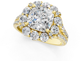 Yellow gold Cushion Halo Split Shank Diamond Engagement Ring with Pave Band and Four-Prong Setting_55
