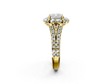 Yellow gold Cushion Halo Split Shank Diamond Engagement Ring with Pave Band and Four-Prong Setting_56