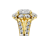 Yellow gold Cushion Halo Split Shank Diamond Engagement Ring with Pave Band and Four-Prong Setting_59