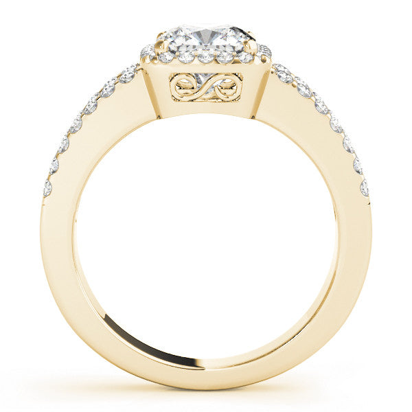 Yellow gold Cushion Halo Split Shank Diamond Ring with Four-Prong Setting 2
