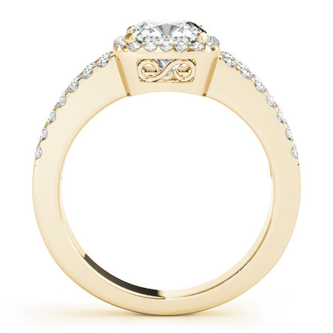 Yellow gold Cushion Halo Split Shank Diamond Ring with Four-Prong Setting 2