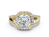 Yellow gold Cushion Halo Split Shank Diamond Ring with Four-Prong Setting_36